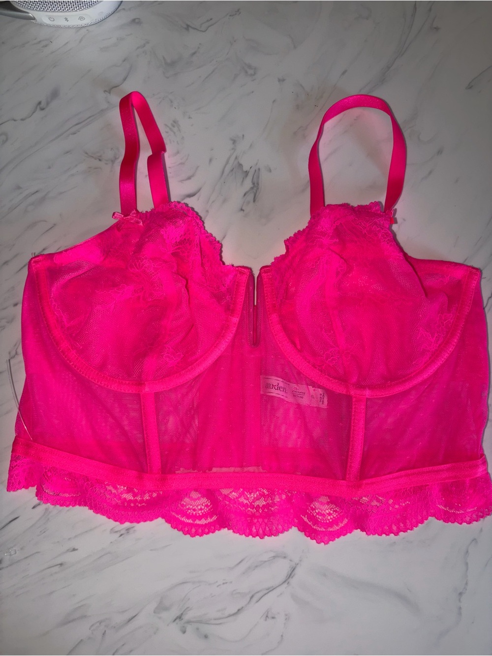 Auden hot pink Sexy Lace Bralette bra eye hooks underwire Floral longline xl